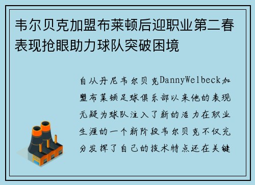 韦尔贝克加盟布莱顿后迎职业第二春表现抢眼助力球队突破困境